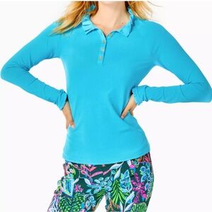 Lilly Pulitzer Women’s Hutton Luxletic Ruffle Active Blue Polo, size XS